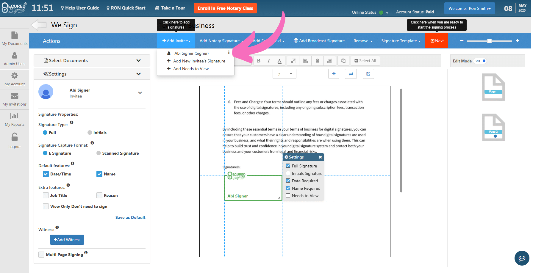 Add a Witness Signer - Secured Signing