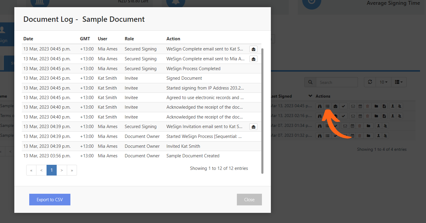 Audit Log - Actions Tab