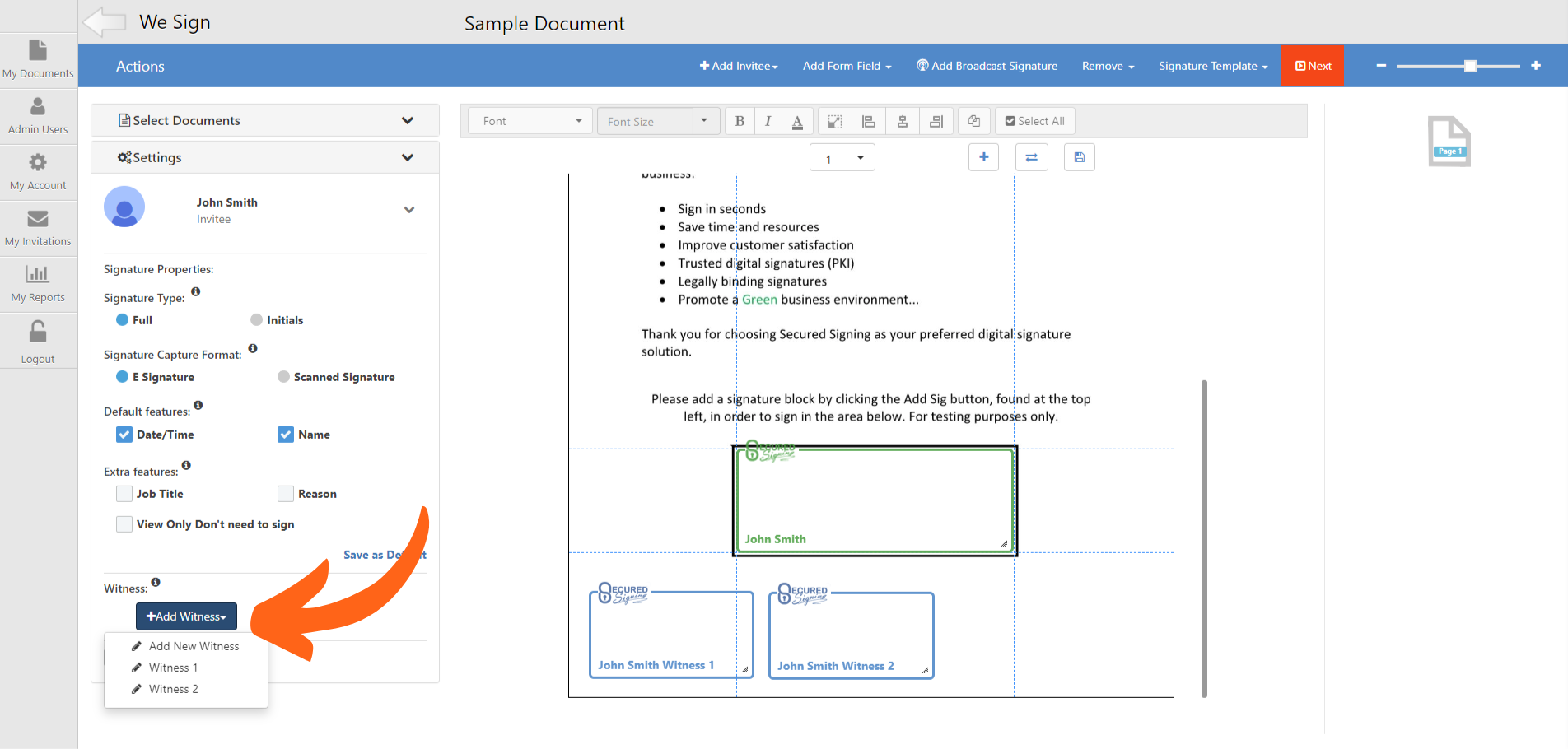 Document Witness - Add Witness Signer