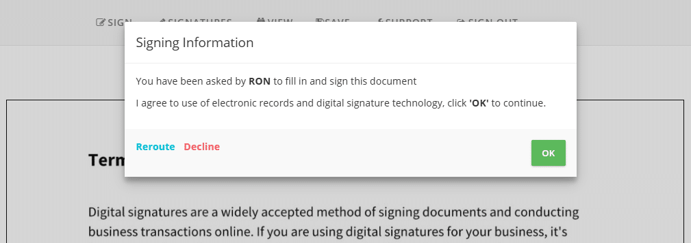 Sign as Invitee - Signing Information