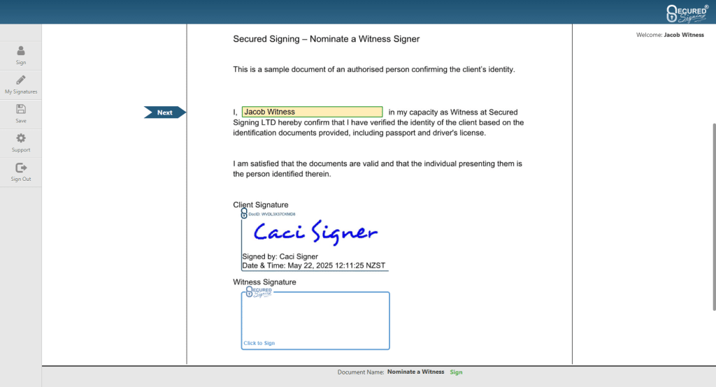 Sign as Witness - Document