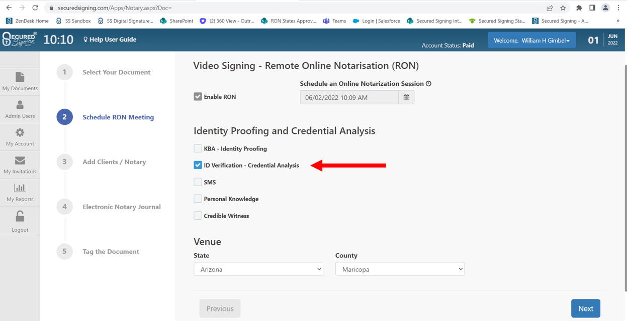 Biometric ID selection procedure for id verification