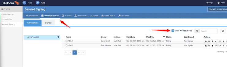 Bullhorn - Show All Documents Checkbox state in Bullhorn