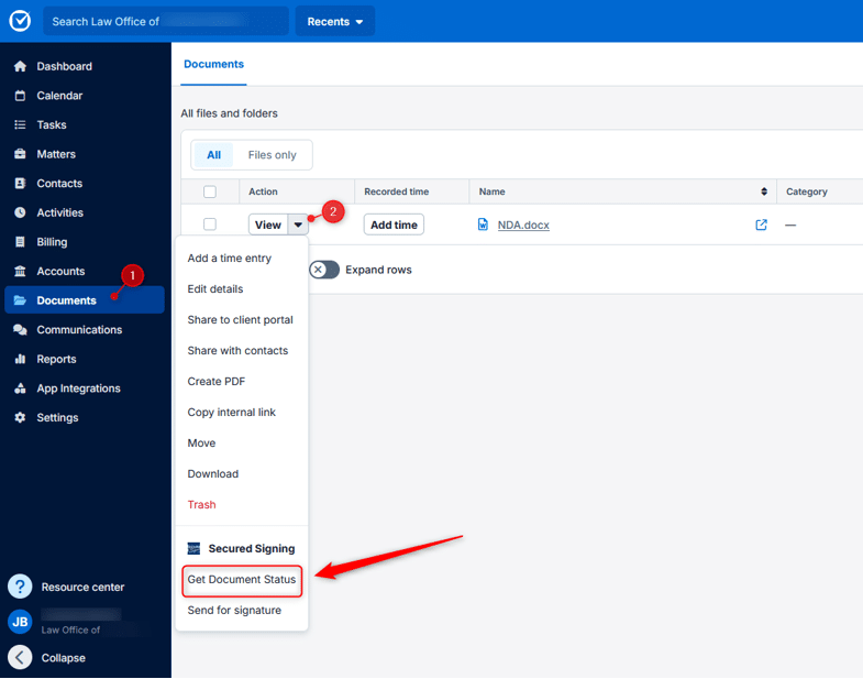 Clio - Get Document Status