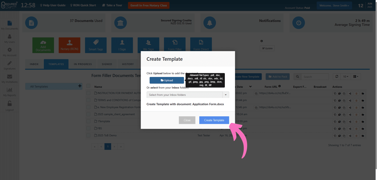 Create a Form Filler Template - Secured Signing