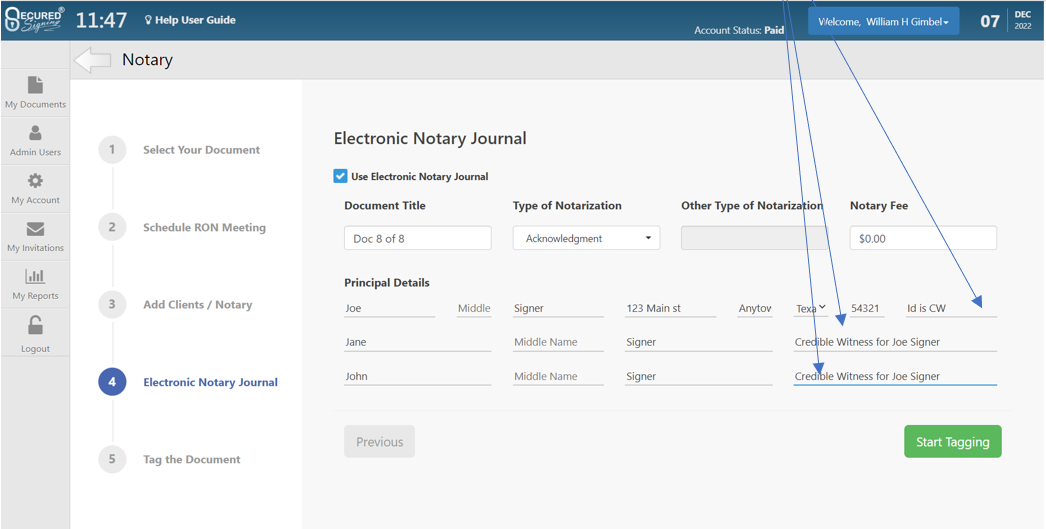 Needs to view credible witnes identity methods with secured signing