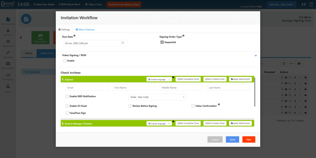 Send Template - Invitation Workflow