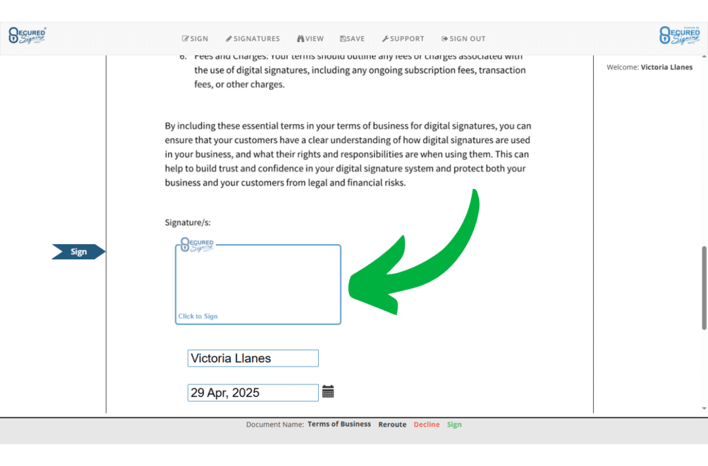 Sign as Invitee - Click to Sign