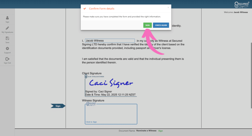 Sign as Witness - Capture Signature