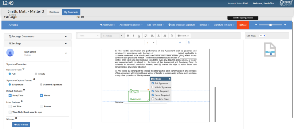 Step 3: Add invitees and fields to the document  - Actionstep