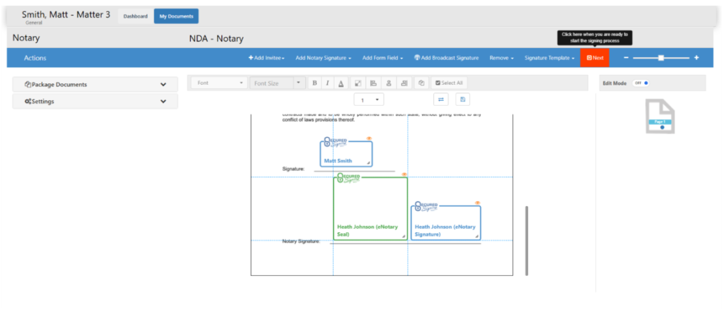 notary seals to the document for signing