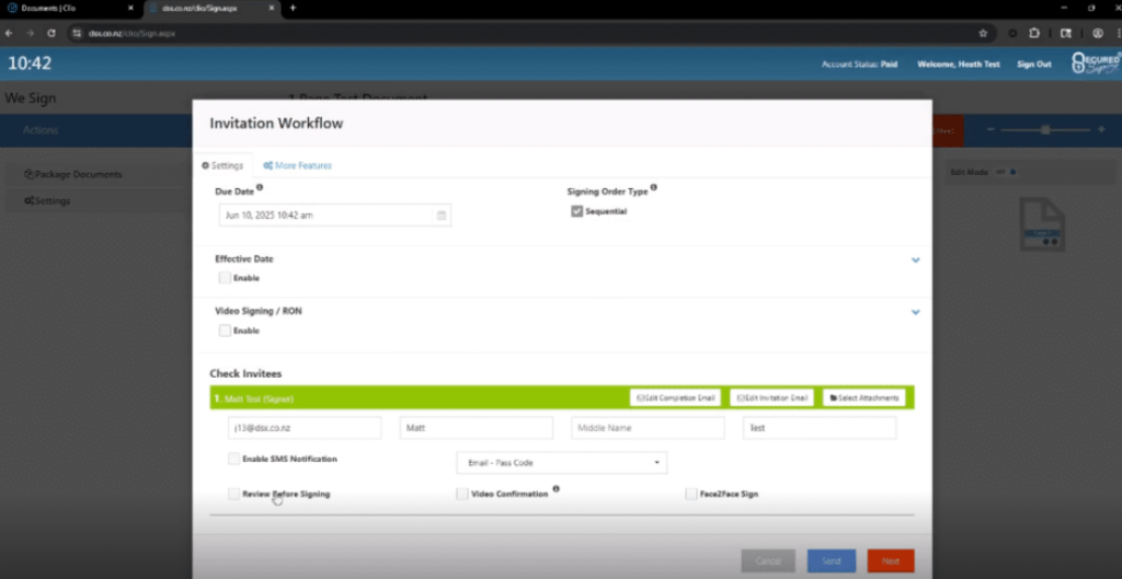 Step 4: Check before sending Actionstep