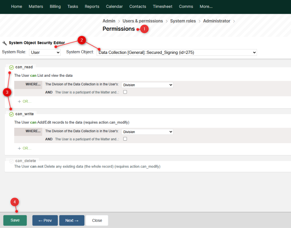 Step 7 Grant Matter Permissions to Secured Signing