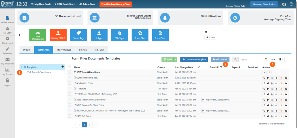 Templates Tab Tools