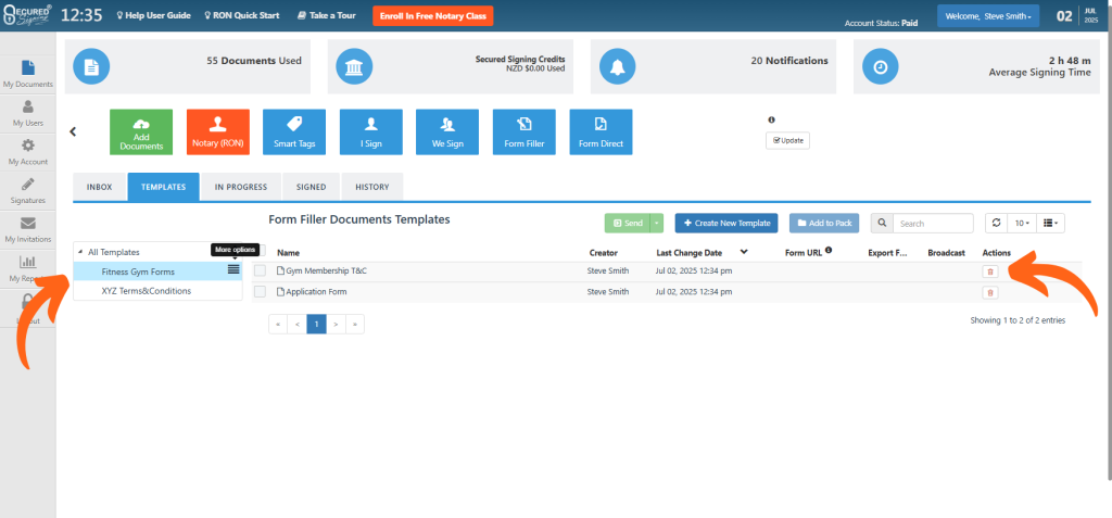 Templates Tab Tools - More Options