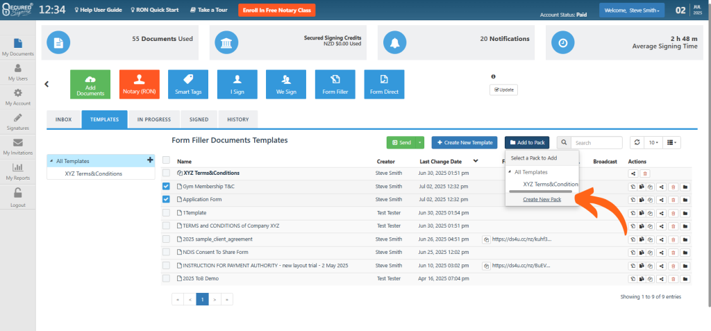 Templates Tab Tools - Select Templates