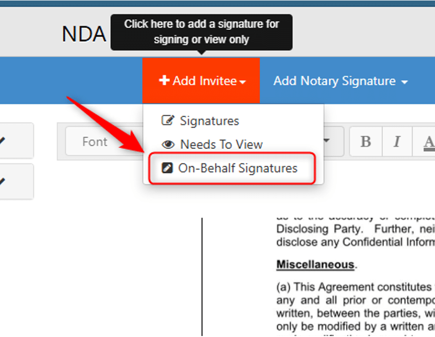 add one of these signatures in We Sign by clicking On-Behalf Signatures