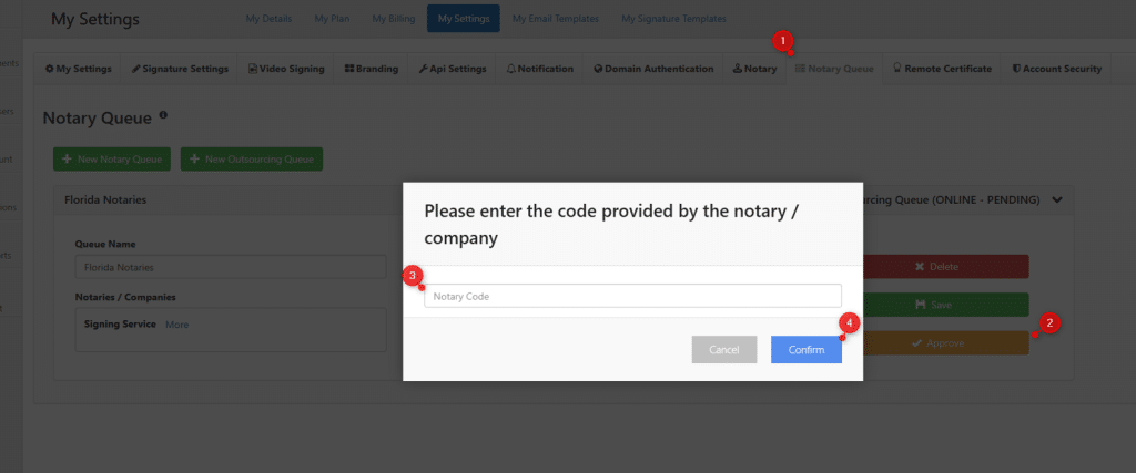 authorization code given to you by the notary