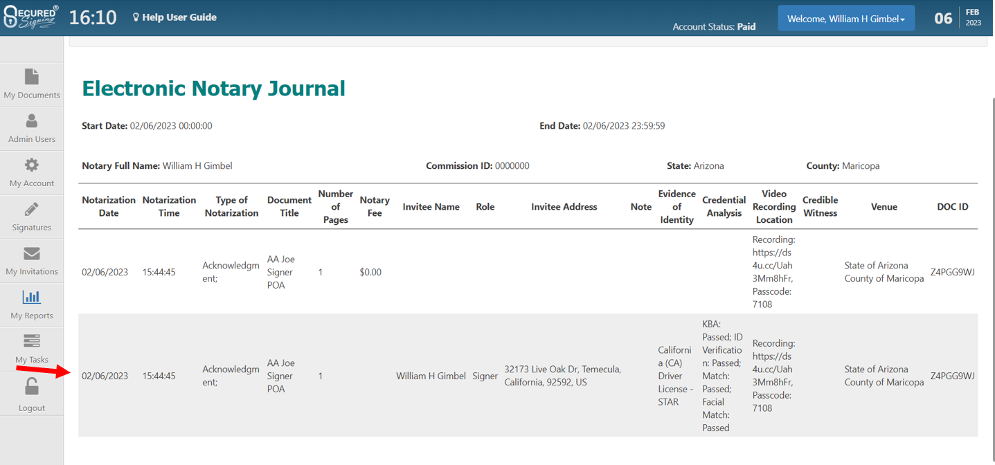 Electronic Notary Journal