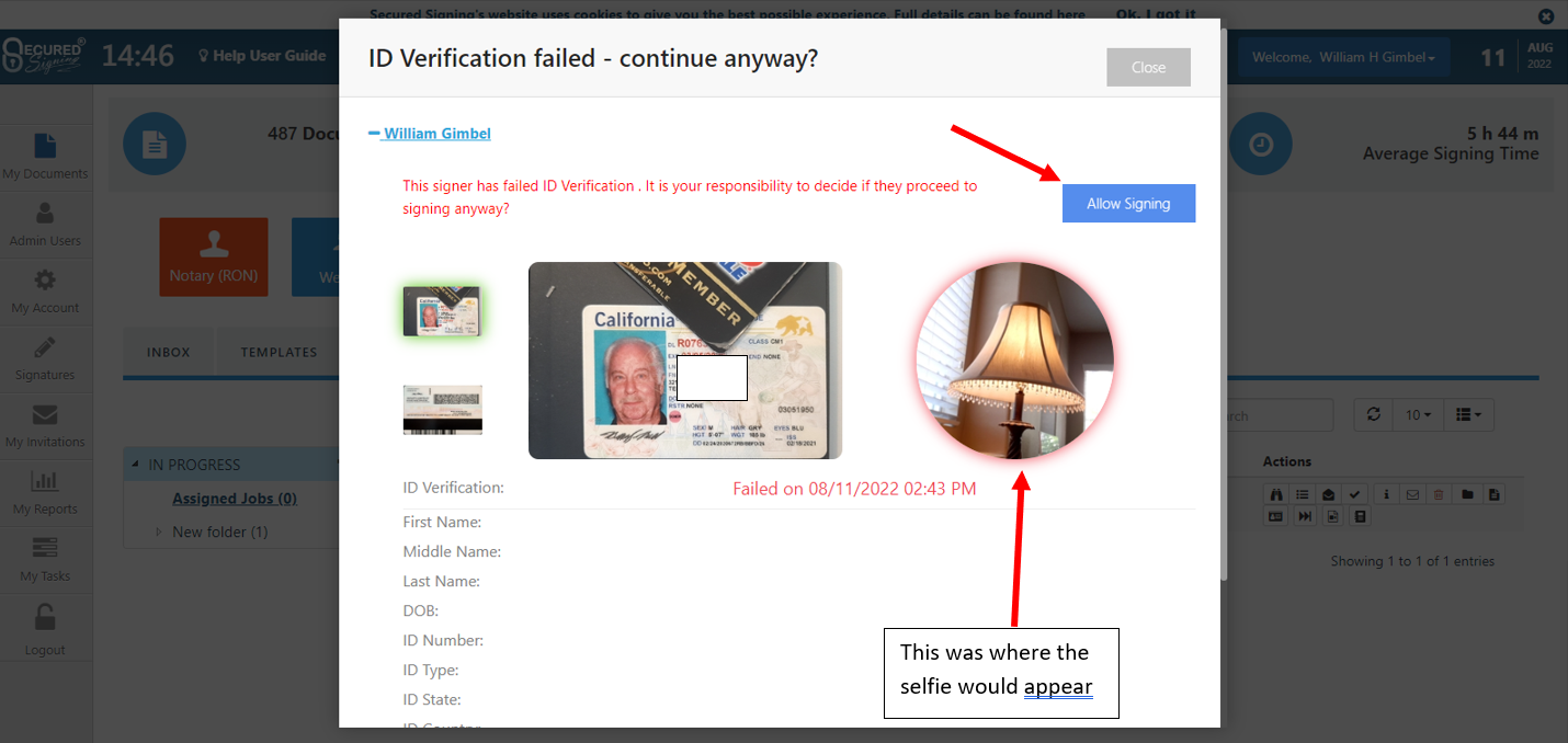 failed idv procedure allow signing