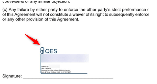 you will see your QES signature appear