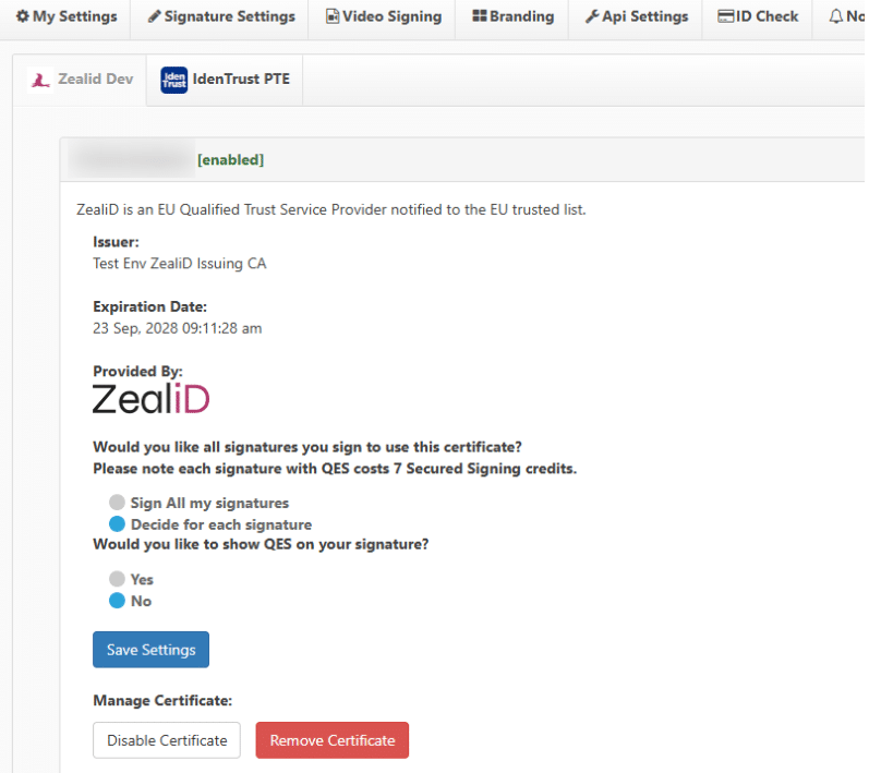 Now your ZealiD account is connected